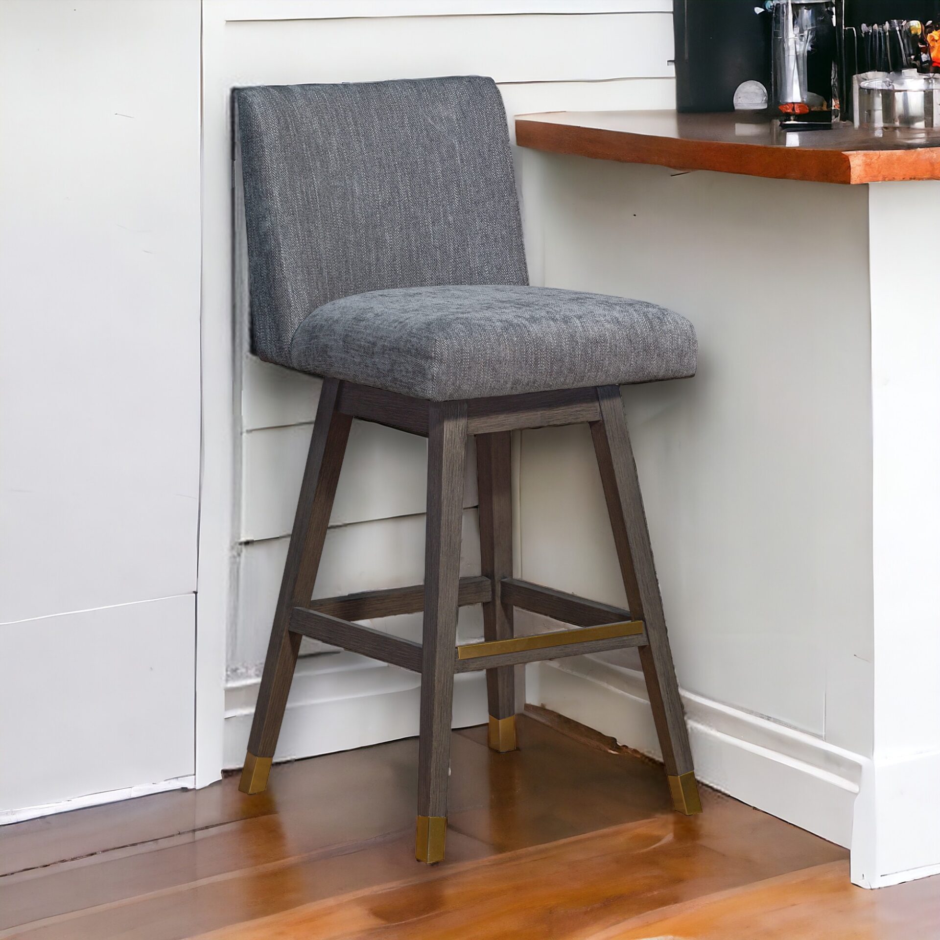 30-Inch Gray and Brown Solid Wood Swivel Bar Stool 1 30-Inch Gray and Brown Solid Wood Swivel Bar Stool