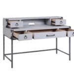 Gray Wood Writing Desk With Five Drawers and Metal Base 11 Gray Wood Writing Desk With Five Drawers and Metal Base