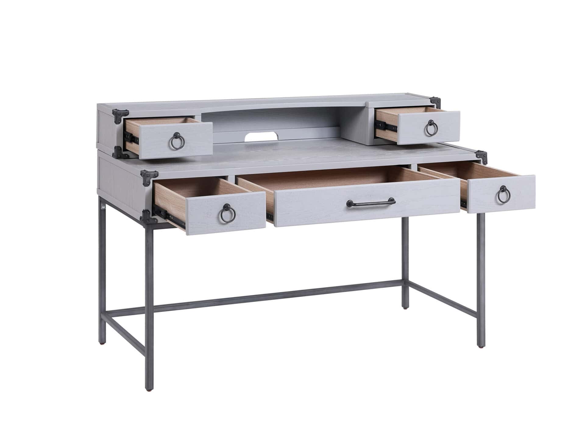 Gray Wood Writing Desk With Five Drawers and Metal Base 5 Gray Wood Writing Desk With Five Drawers and Metal Base - Image 5