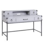 Gray Wood Writing Desk With Five Drawers and Metal Base 10 Gray Wood Writing Desk With Five Drawers and Metal Base