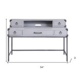 Gray Wood Writing Desk With Five Drawers and Metal Base 12 Gray Wood Writing Desk With Five Drawers and Metal Base