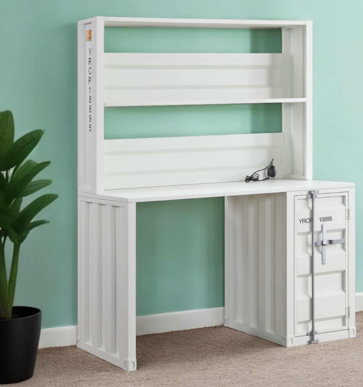 47 Inch White Metal Writing Desk with Hutch Storage 1 47 Inch White Metal Writing Desk with Hutch Storage