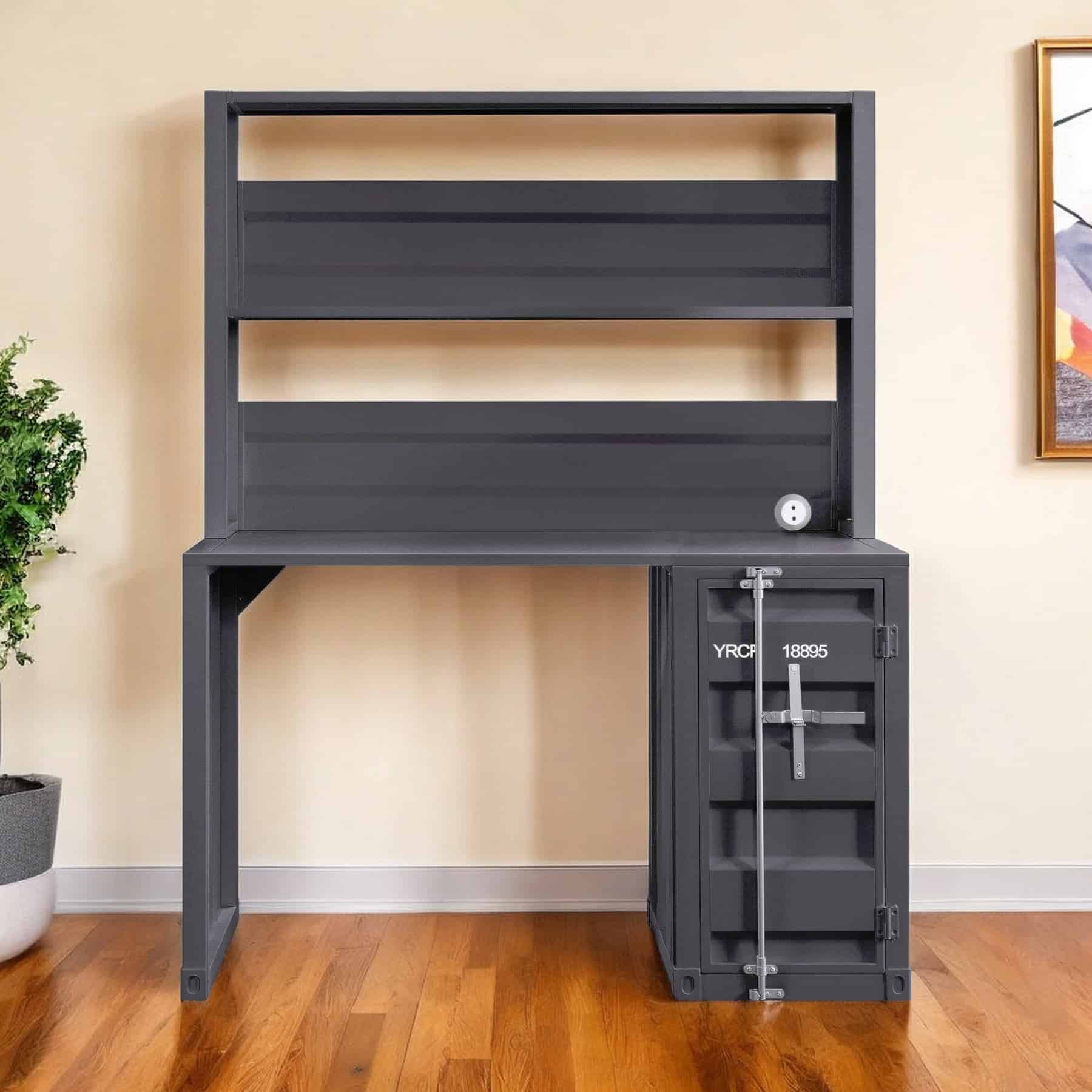 Gunmetal Iron Writing Desk with Hutch and Reversible Design 1 Gunmetal Iron Writing Desk with Hutch and Reversible Design