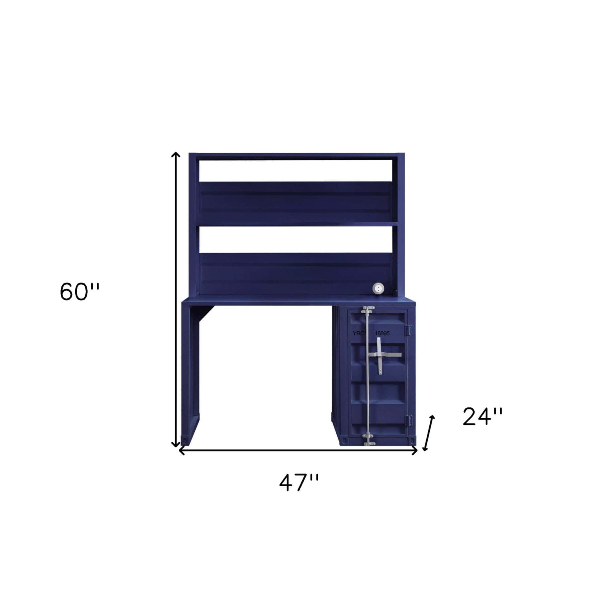 Classic Blue Iron Writing Desk with Hutch and Shelf 4 Classic Blue Iron Writing Desk with Hutch and Shelf - Image 4