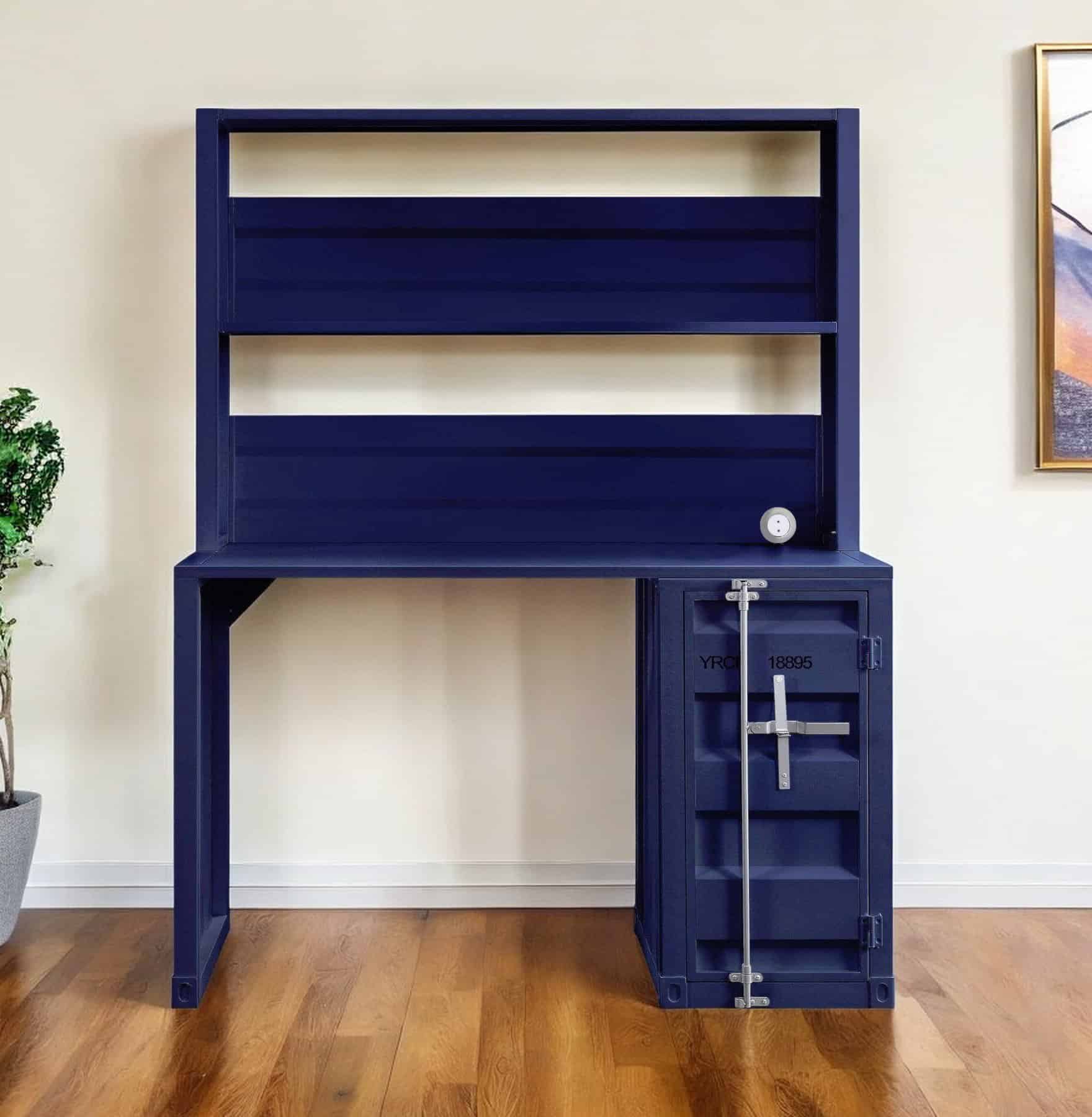 Classic Blue Iron Writing Desk with Hutch and Shelf 1 Classic Blue Iron Writing Desk with Hutch and Shelf