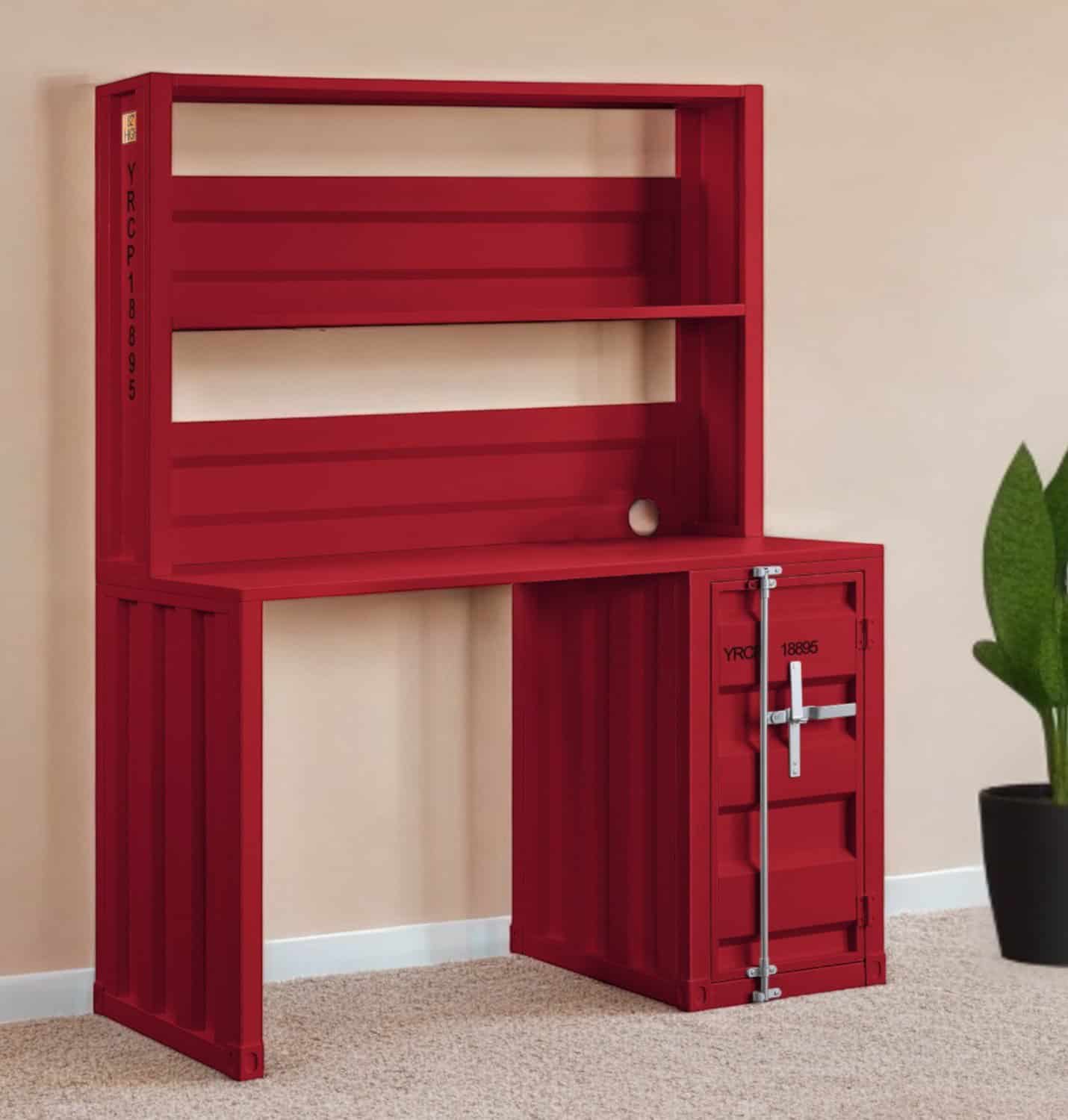47 Inch Red Iron Writing Desk with Reversible Hutch 1 47 Inch Red Iron Writing Desk with Reversible Hutch