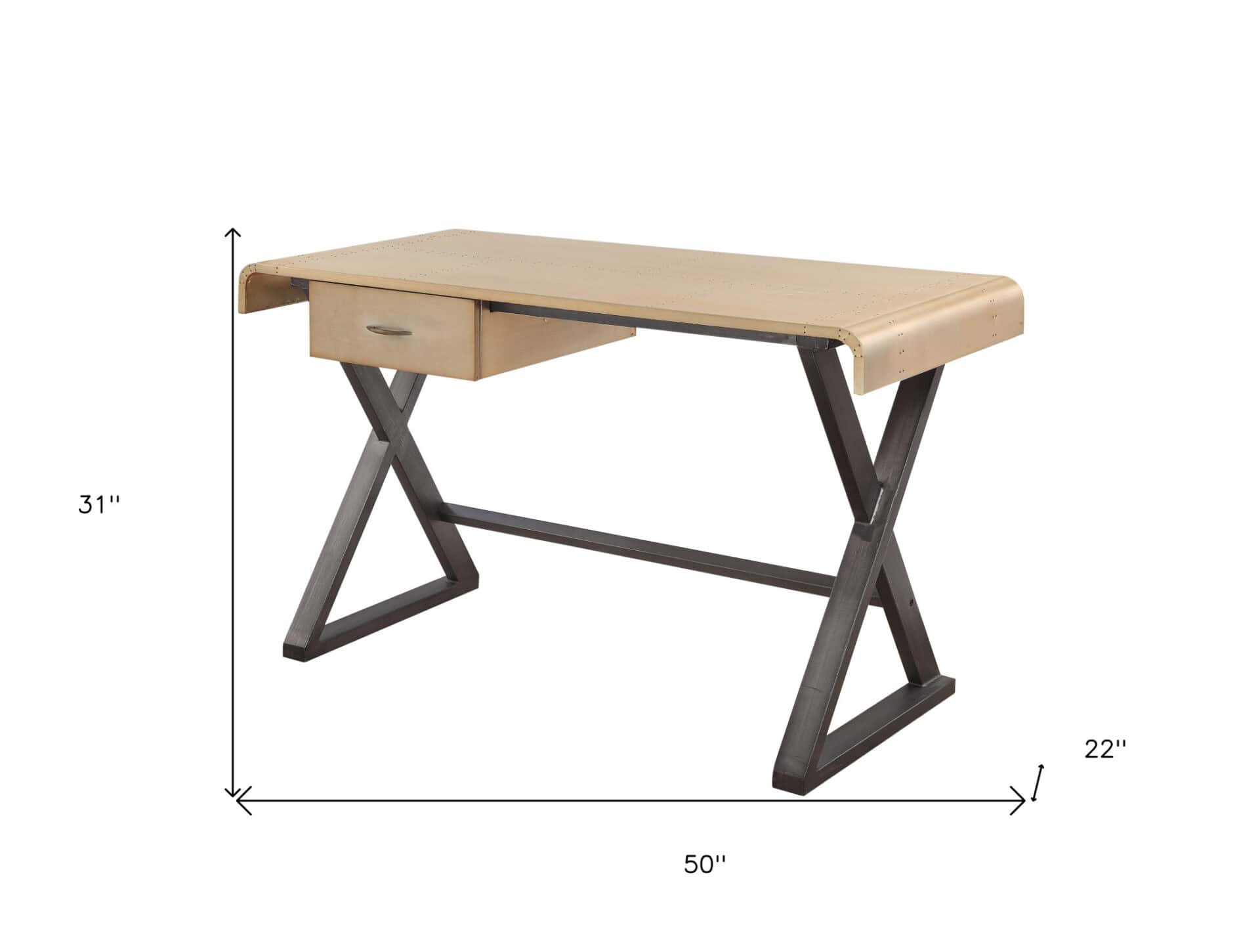 Gold and Black Aluminum Writing Desk with Drawer Storage 4 Gold and Black Aluminum Writing Desk with Drawer Storage - Image 4