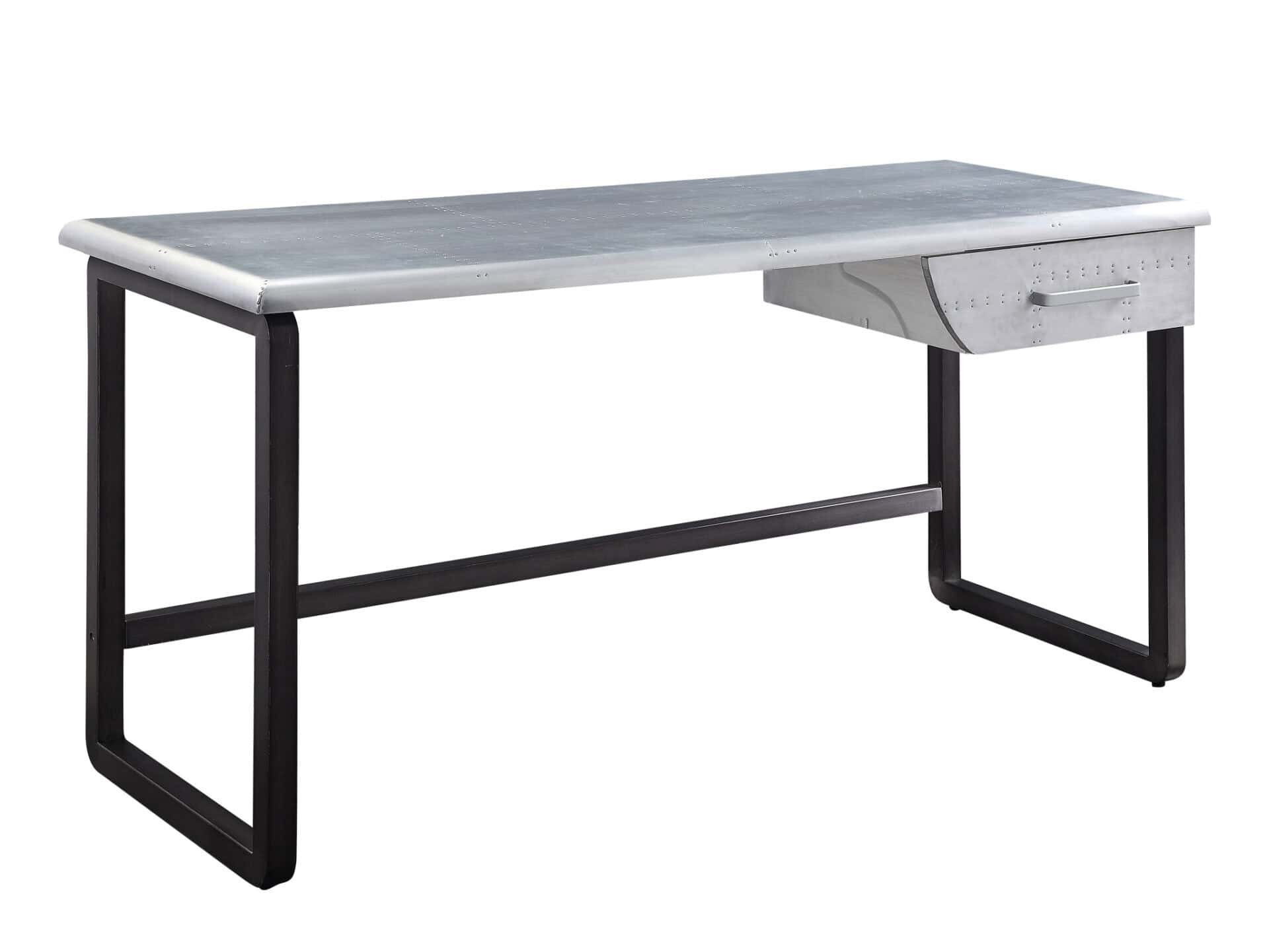 Silver and Black Aluminum Writing Desk with Storage Drawer 2 Silver and Black Aluminum Writing Desk with Storage Drawer - Image 2