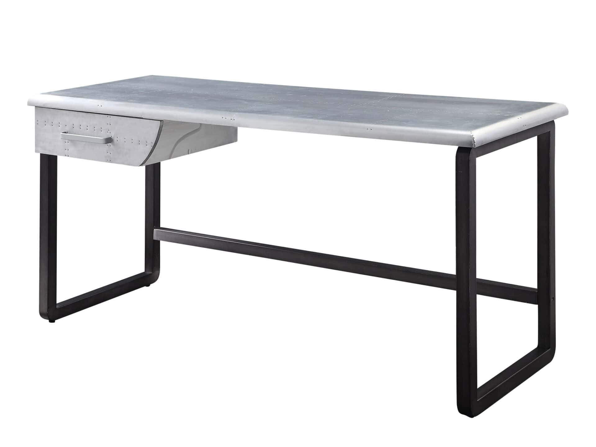 Silver and Black Aluminum Writing Desk with Storage Drawer 3 Silver and Black Aluminum Writing Desk with Storage Drawer - Image 3