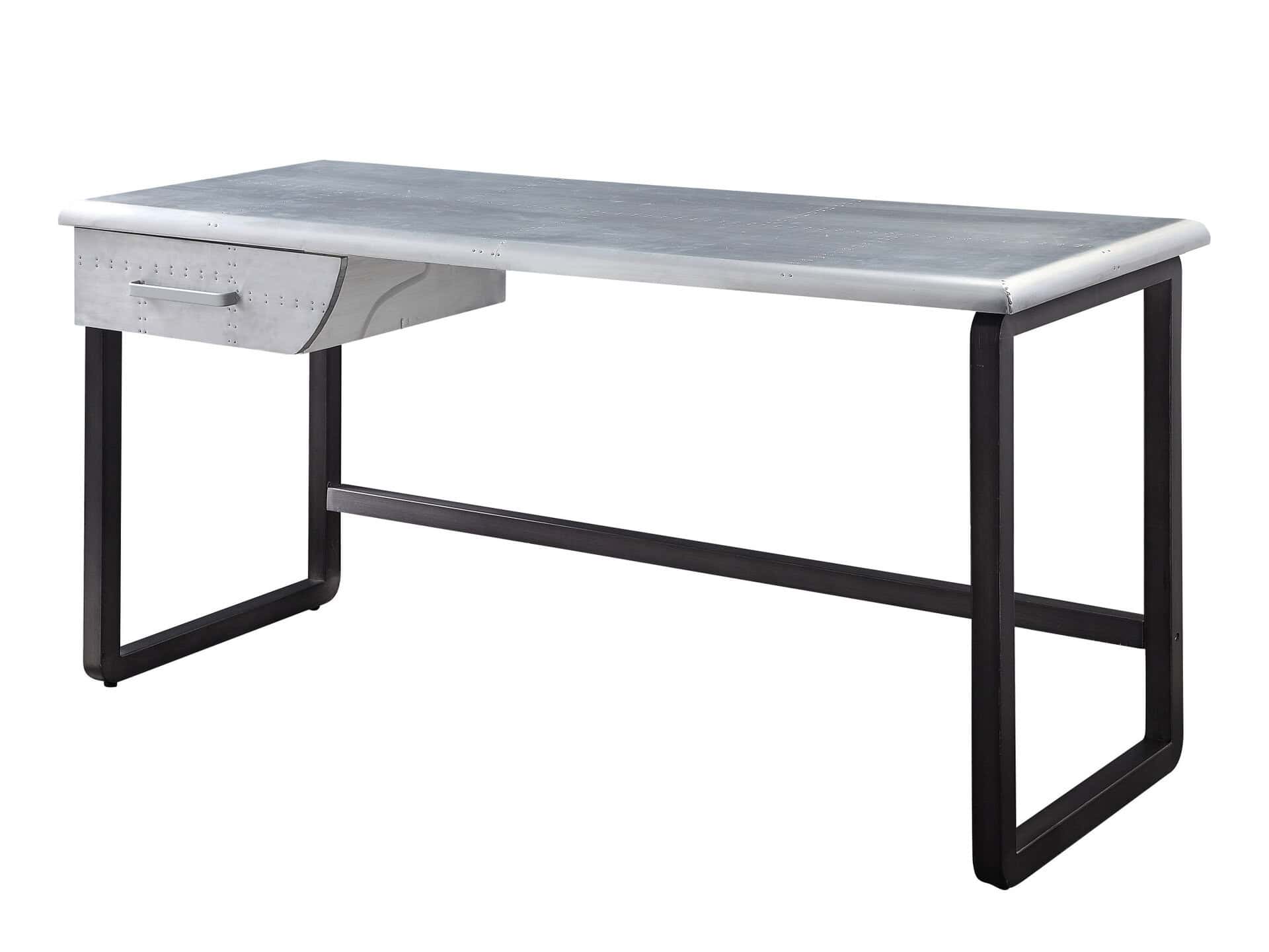 Silver and Black Aluminum Writing Desk with Storage Drawer 8 Silver and Black Aluminum Writing Desk with Storage Drawer