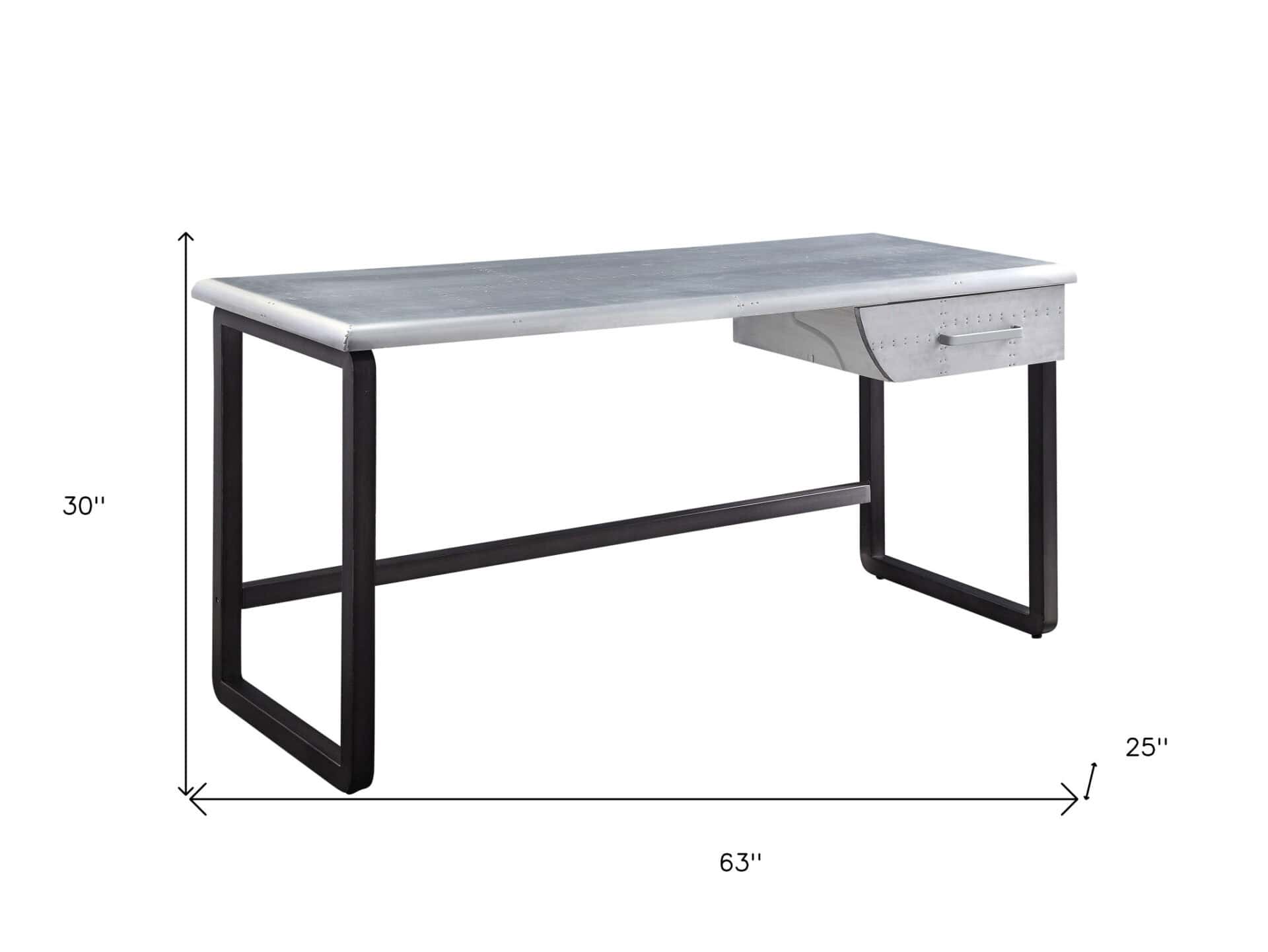 Silver and Black Aluminum Writing Desk with Storage Drawer 5 Silver and Black Aluminum Writing Desk with Storage Drawer - Image 5