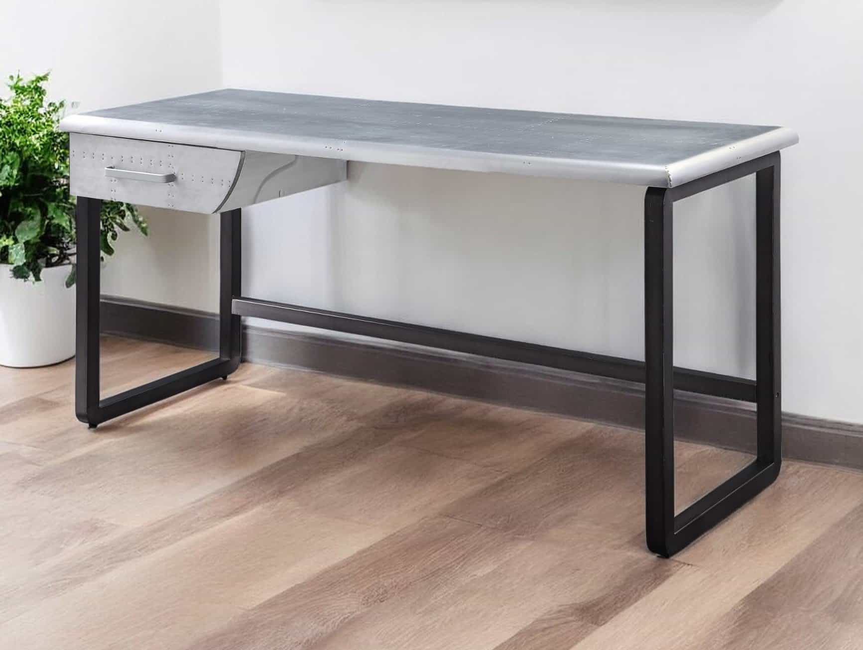 Silver and Black Aluminum Writing Desk with Storage Drawer 1 Silver and Black Aluminum Writing Desk with Storage Drawer