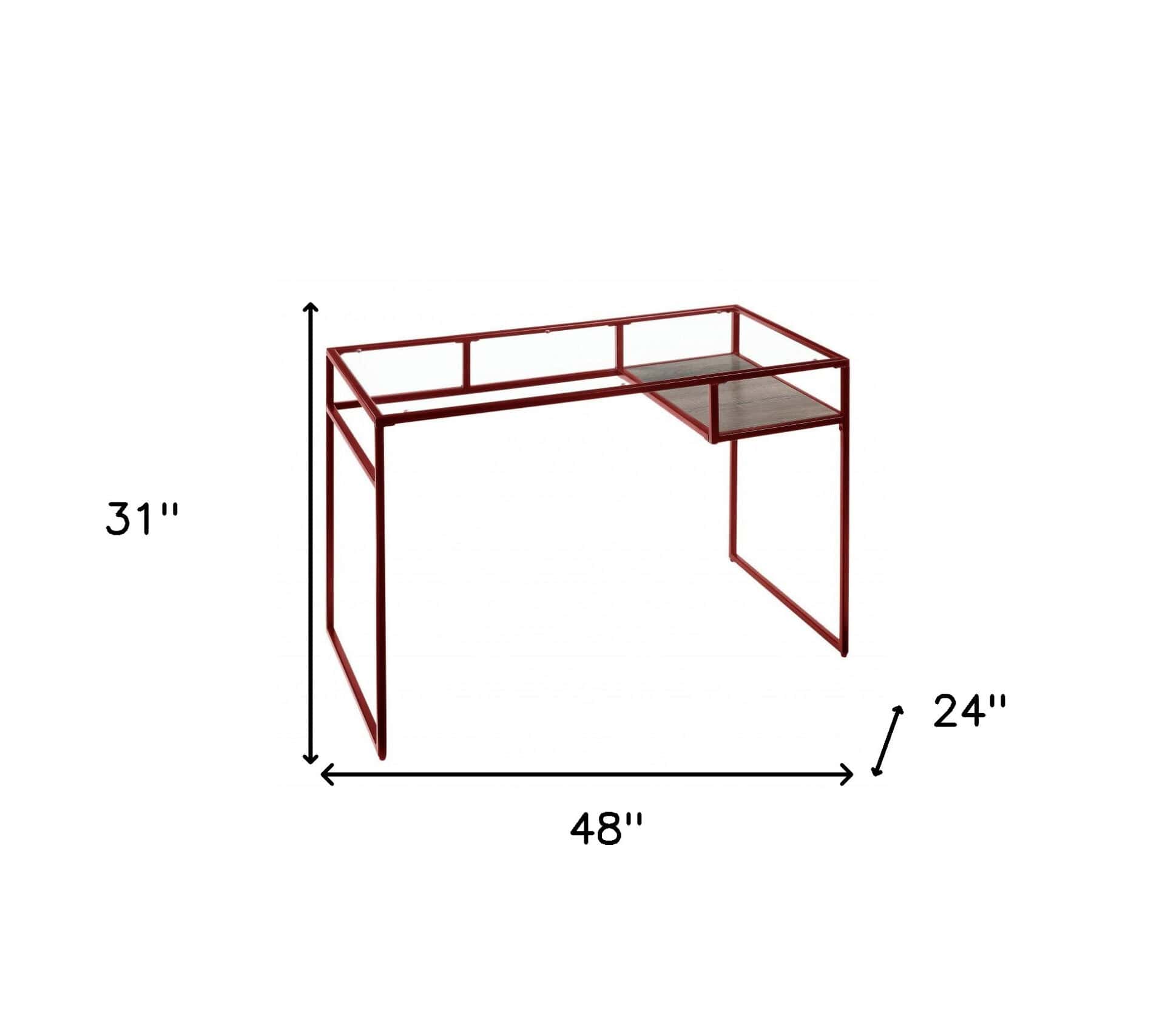 48 Inch Clear and Red Glass Writing Desk 5 48 Inch Clear and Red Glass Writing Desk - Image 5