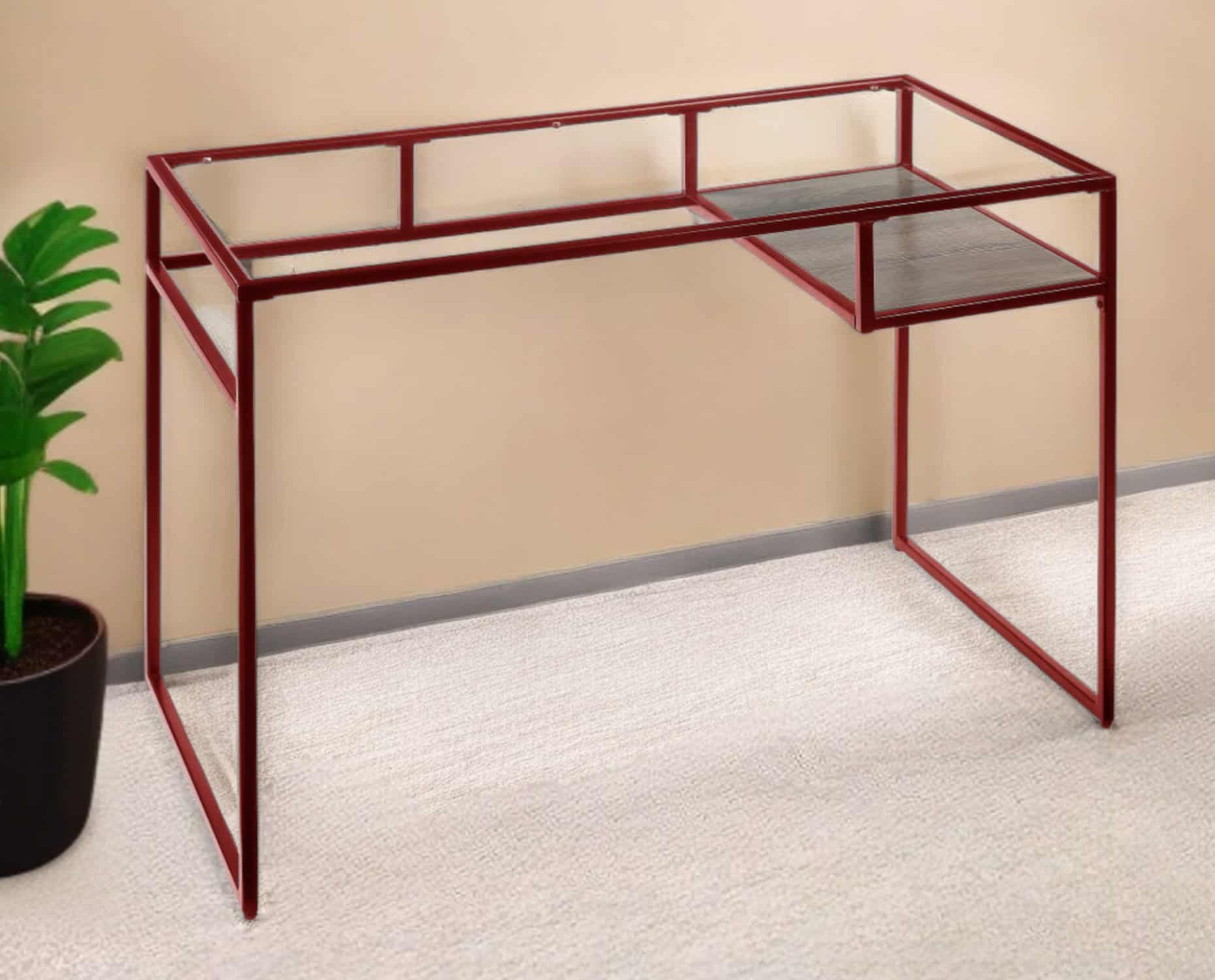 48 Inch Clear and Red Glass Writing Desk 1 48 Inch Clear and Red Glass Writing Desk