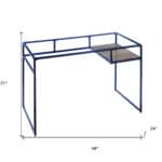 48 Inch Clear and Blue Glass Rectangular Writing Desk