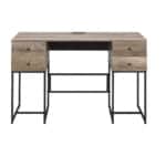 Rustic Brown and Black Writing Desk With Four Drawers