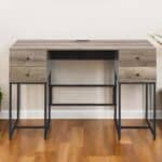 Rustic Brown and Black Writing Desk With Four Drawers