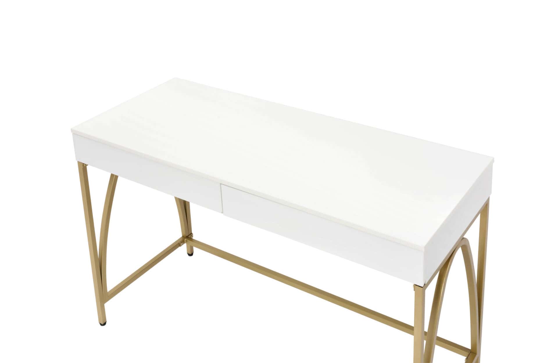 White and Gold Writing Desk With Drawers and Open Base 4 White and Gold Writing Desk With Drawers and Open Base - Image 4