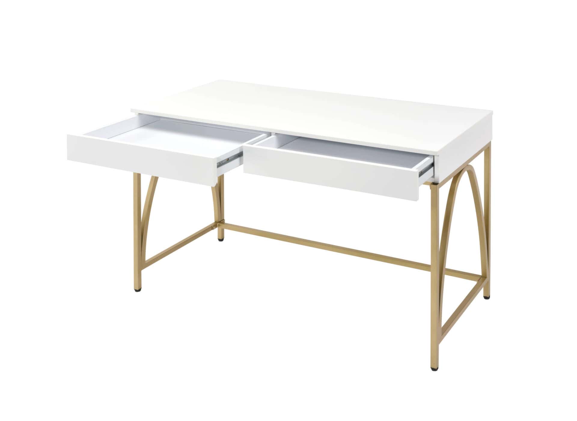 White and Gold Writing Desk With Drawers and Open Base 3 White and Gold Writing Desk With Drawers and Open Base - Image 3
