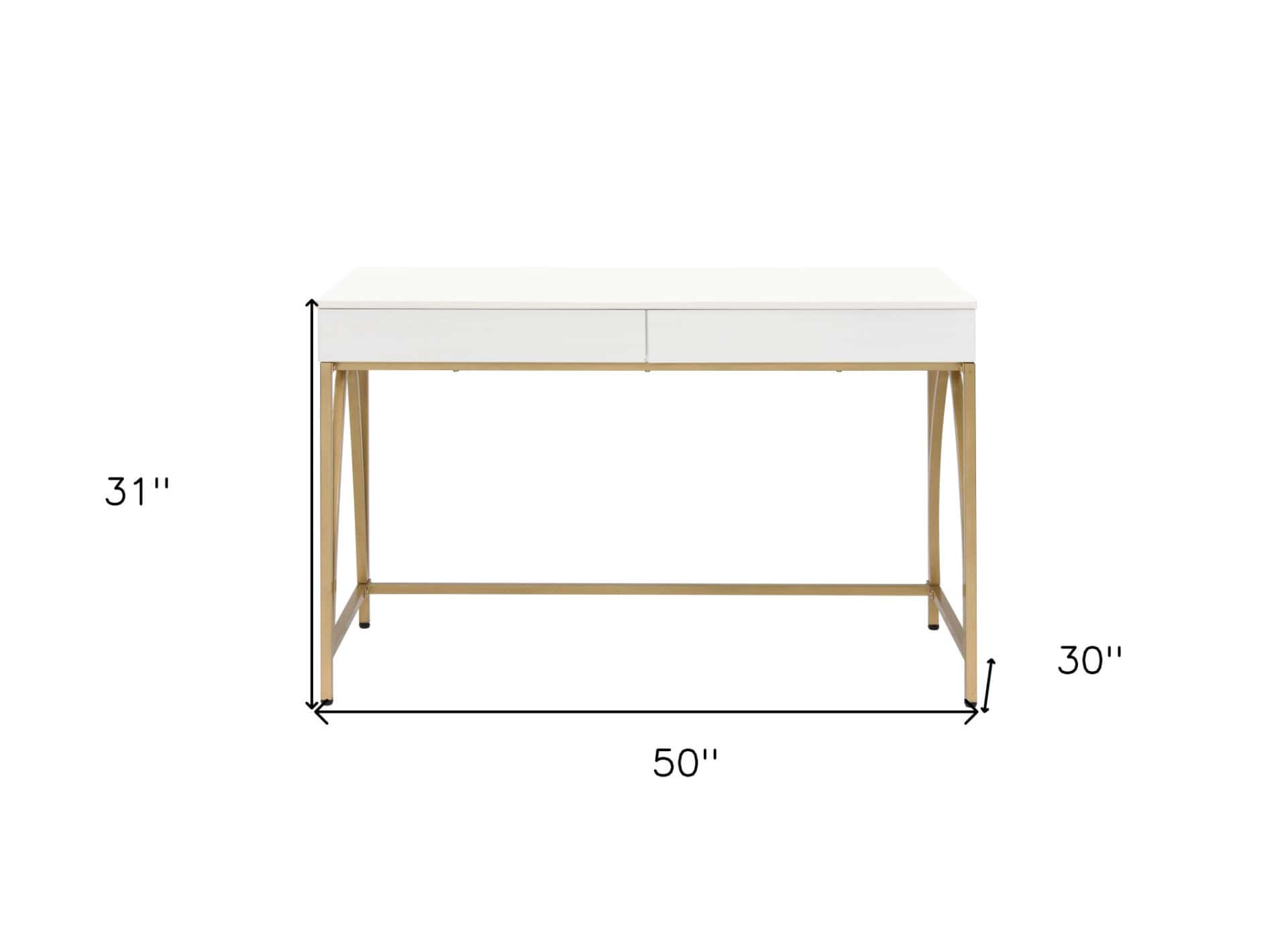 White and Gold Writing Desk With Drawers and Open Base 6 White and Gold Writing Desk With Drawers and Open Base - Image 6