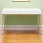 White and Gold Writing Desk With Drawers and Open Base 7 White and Gold Writing Desk With Drawers and Open Base