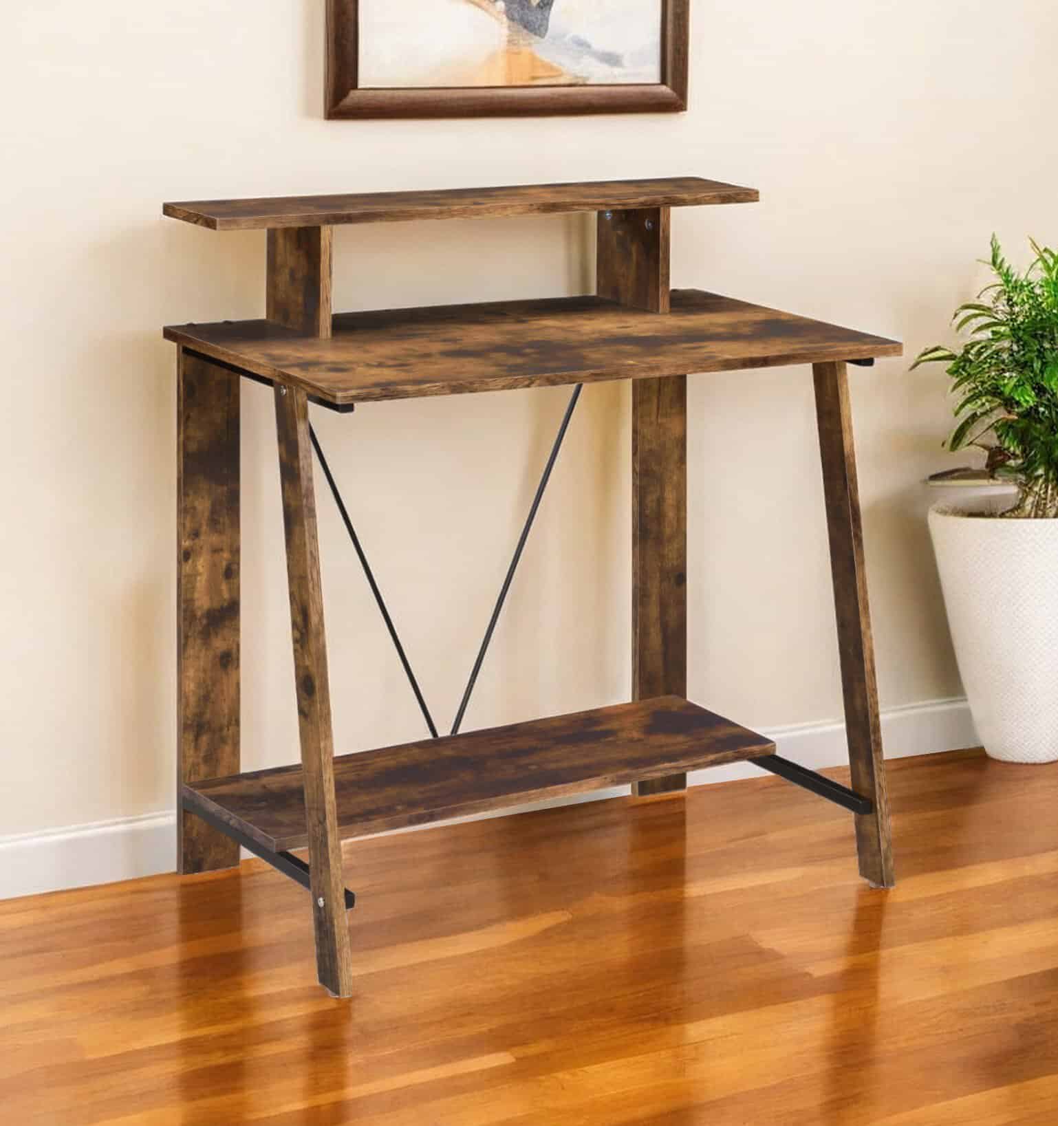 Classic Brown 32-Inch Writing Desk with Shelves 1 Classic Brown 32-Inch Writing Desk with Shelves
