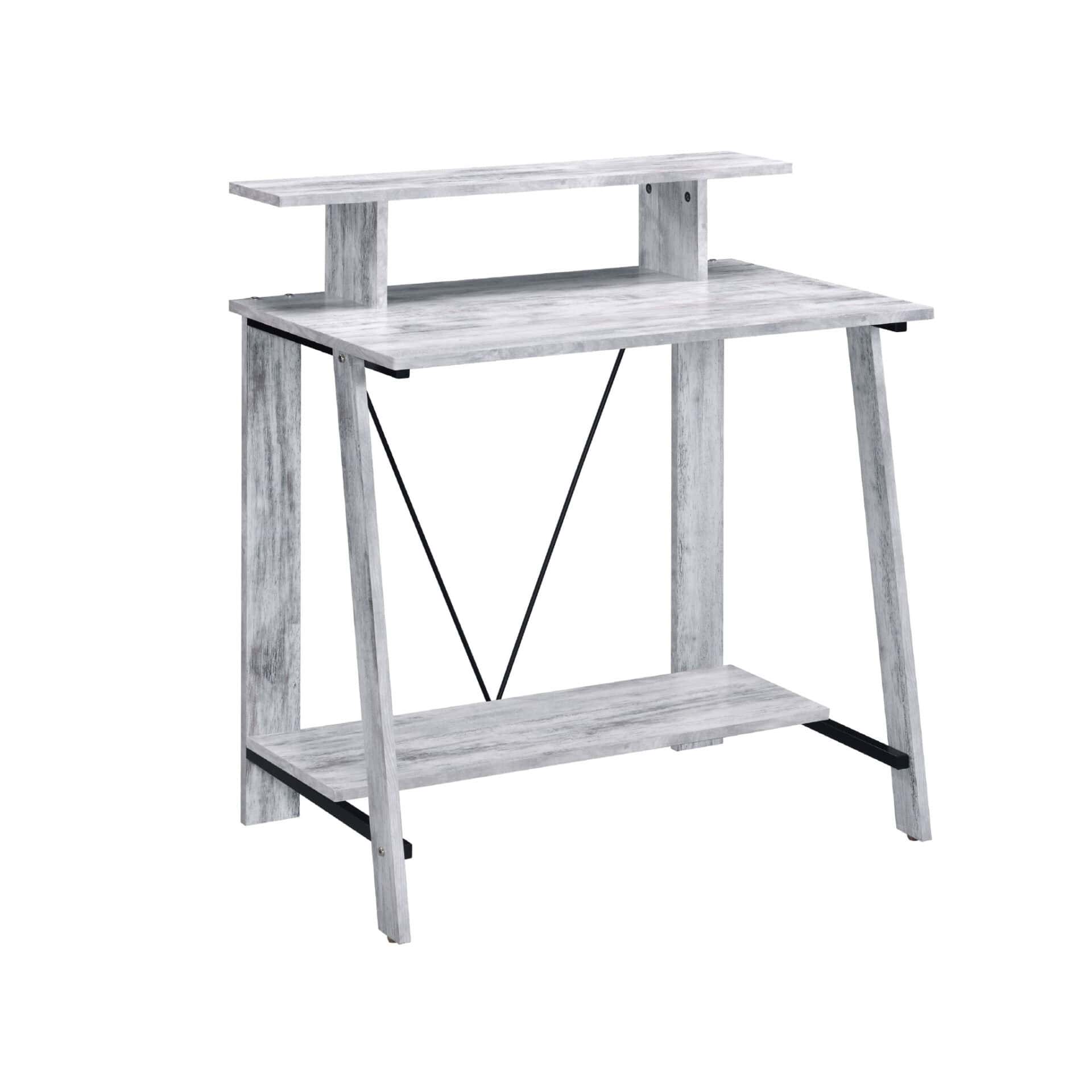 Antiqued White 32 Inch Writing Desk with Shelves 2 Antiqued White 32 Inch Writing Desk with Shelves - Image 2