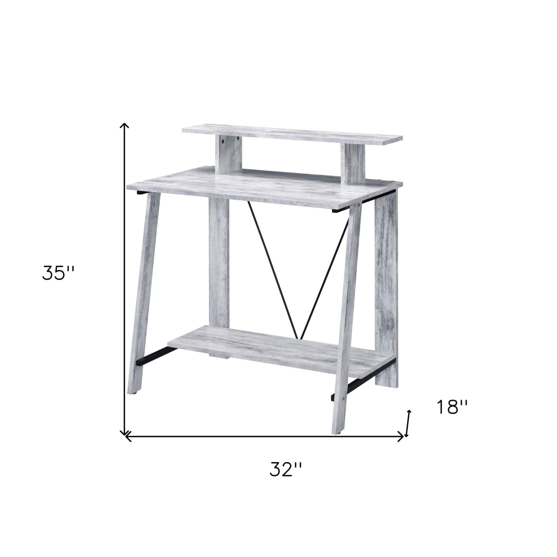 Antiqued White 32 Inch Writing Desk with Shelves 6 Antiqued White 32 Inch Writing Desk with Shelves - Image 6