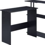 Black L Shape Writing Desk with Side Shelf