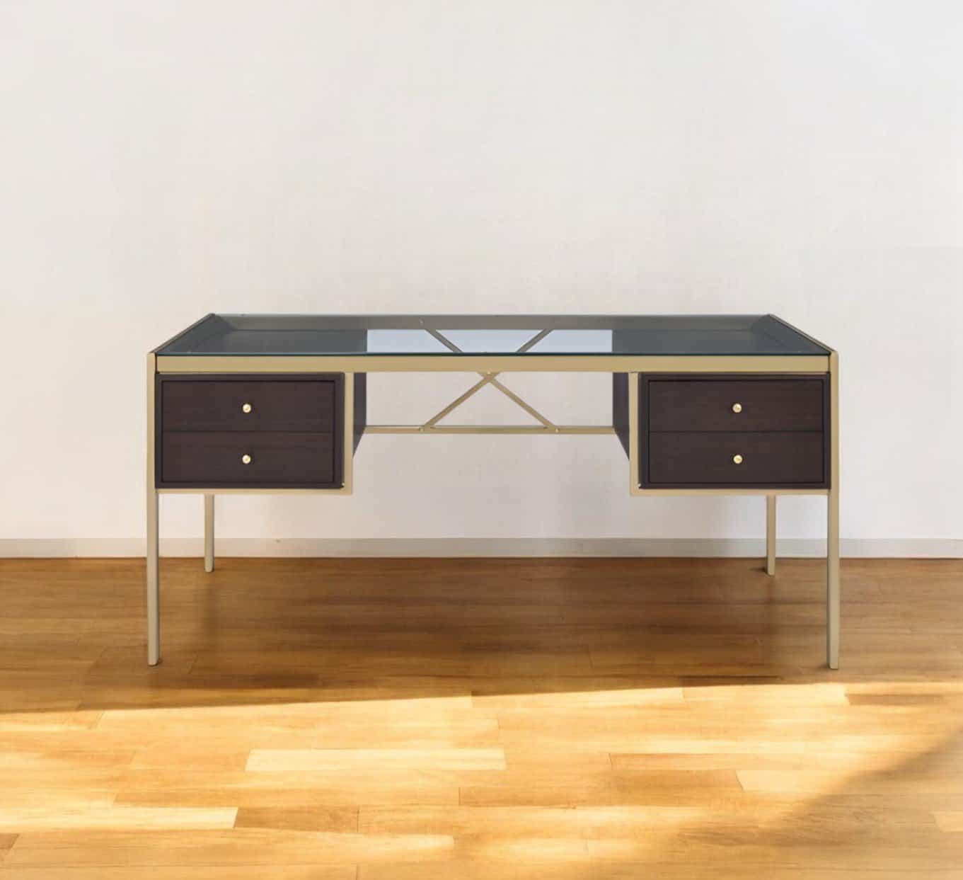 Clear and Gold Glass Writing Desk With Four Drawers 1 Clear and Gold Glass Writing Desk With Four Drawers