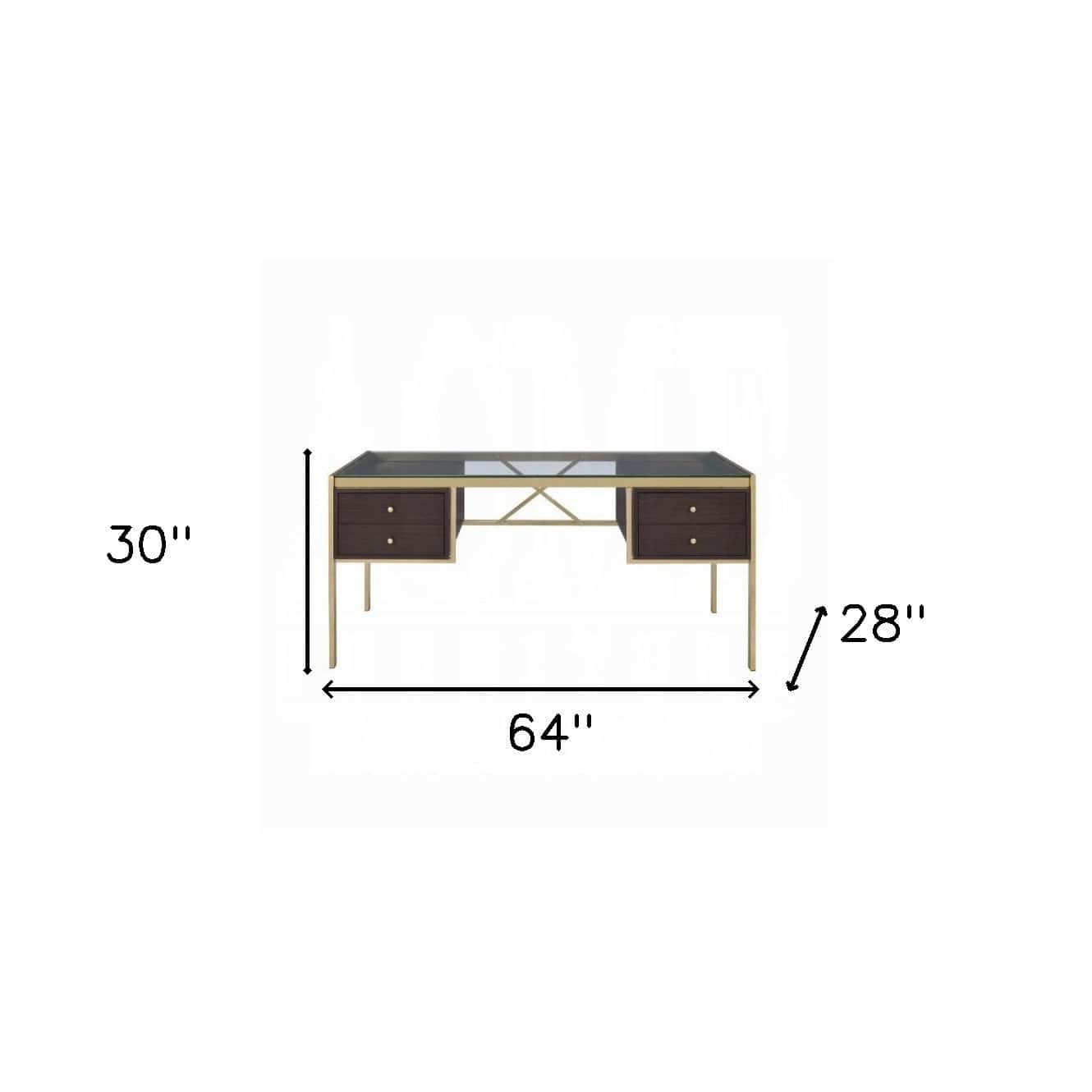 Clear and Gold Glass Writing Desk With Four Drawers 6 Clear and Gold Glass Writing Desk With Four Drawers - Image 6