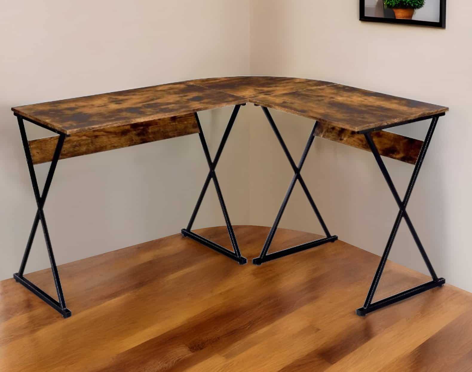 50 Inch Brown and Black L Shaped Writing Desk 1 50 Inch Brown and Black L Shaped Writing Desk