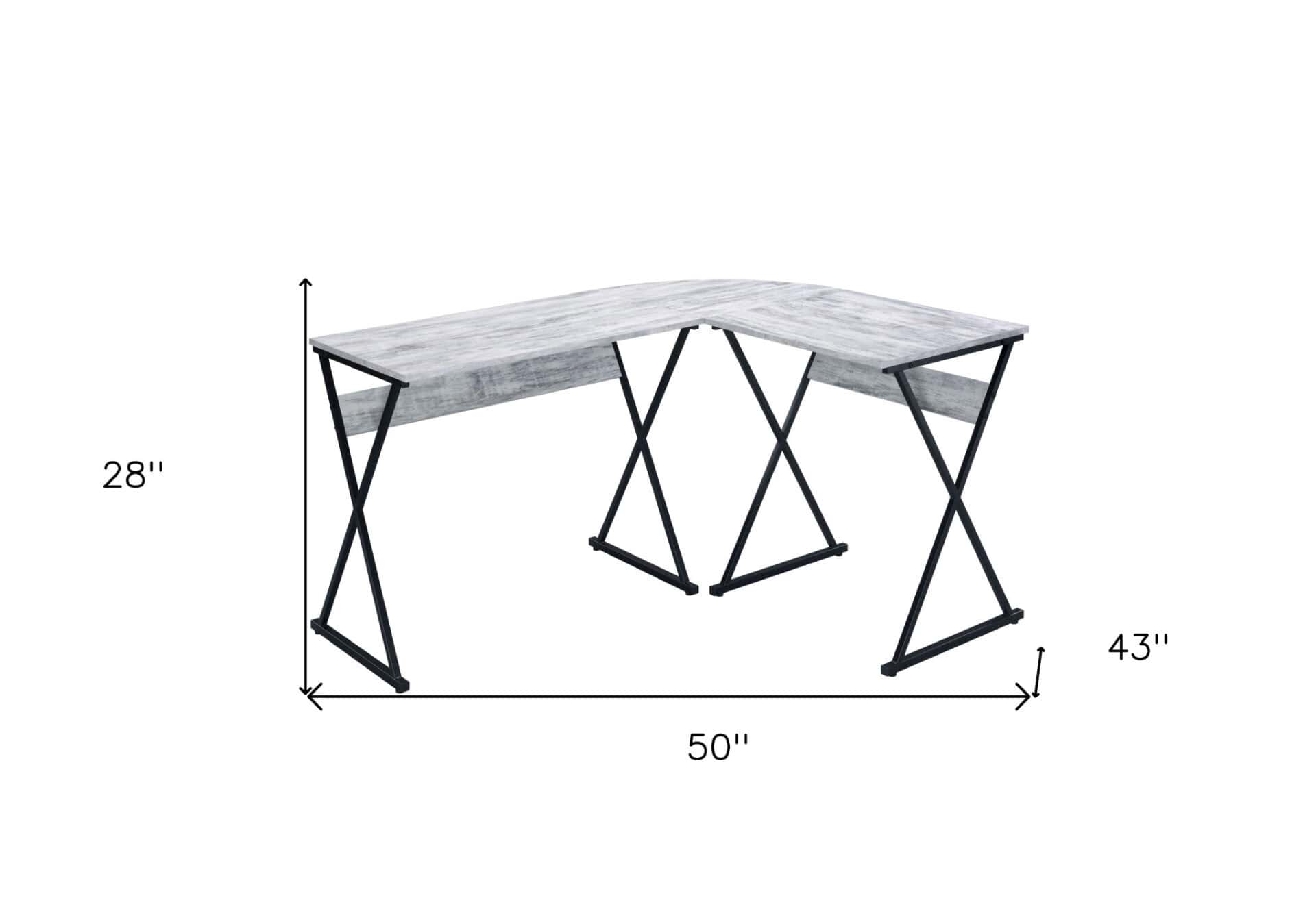 Antiqued White and Black L Shaped Writing Desk 50 Inch 6 Antiqued White and Black L Shaped Writing Desk 50 Inch - Image 6