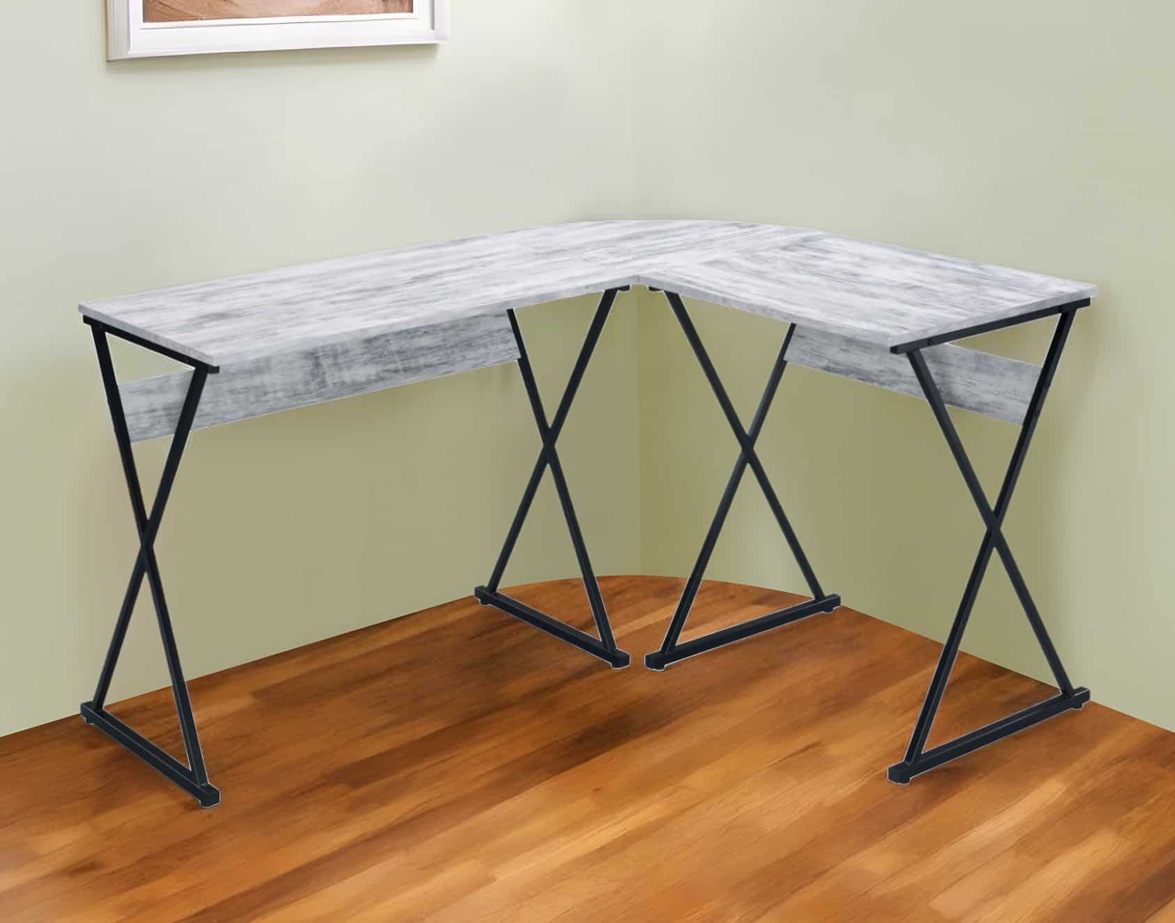 Antiqued White and Black L Shaped Writing Desk 50 Inch 1 Antiqued White and Black L Shaped Writing Desk 50 Inch