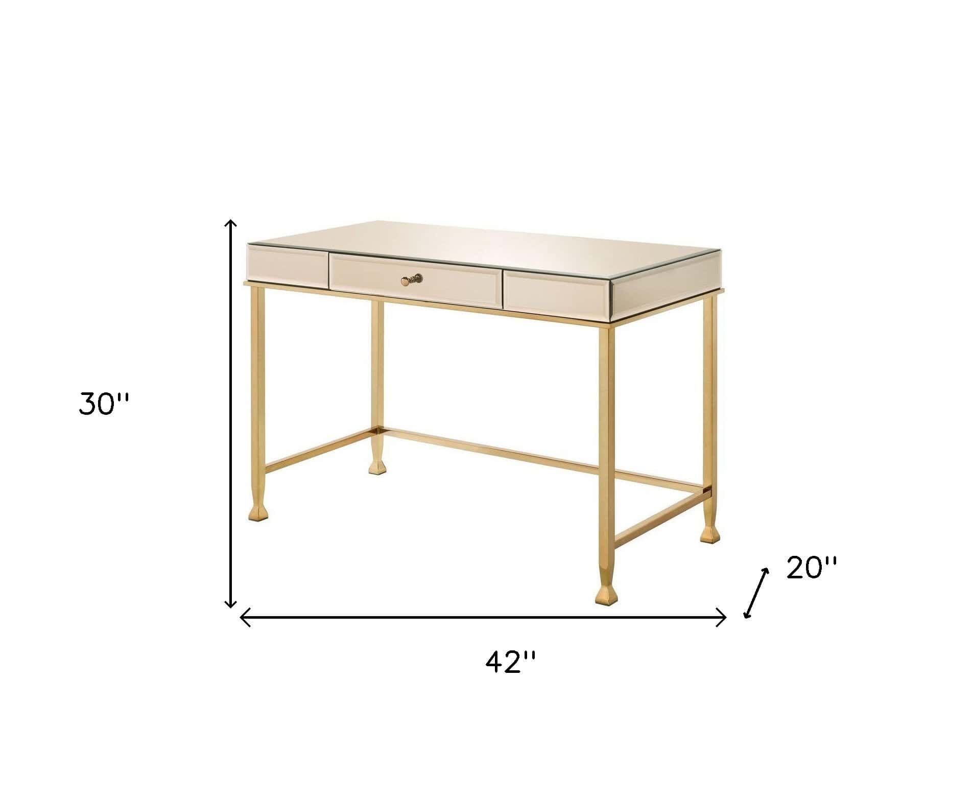 Champagne Mirrored Writing Desk with Drawer, 42 Inches Wide 6 Champagne Mirrored Writing Desk with Drawer, 42 Inches Wide - Image 6