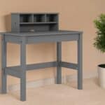 Gray 35 Inch Writing Desk with Hutch and Compartments 5 Gray 35 Inch Writing Desk with Hutch and Compartments