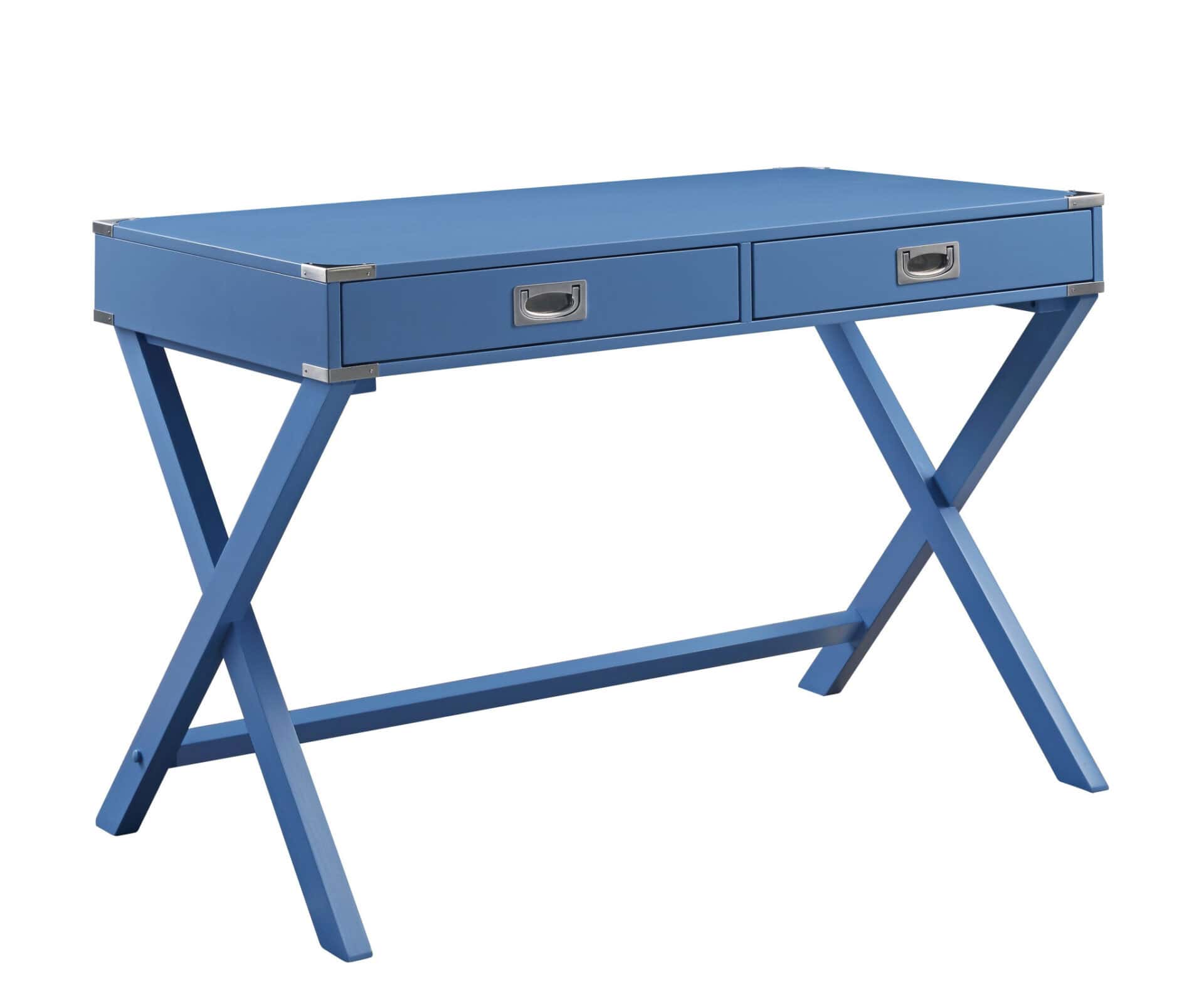 42 Inch Blue Writing Desk With Two Storage Drawers 2 42 Inch Blue Writing Desk With Two Storage Drawers - Image 2