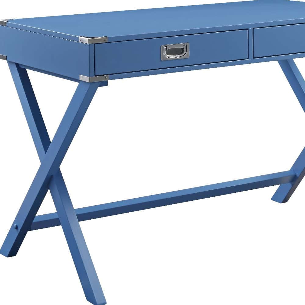 42 Inch Blue Writing Desk With Two Storage Drawers 4 42 Inch Blue Writing Desk With Two Storage Drawers - Image 4