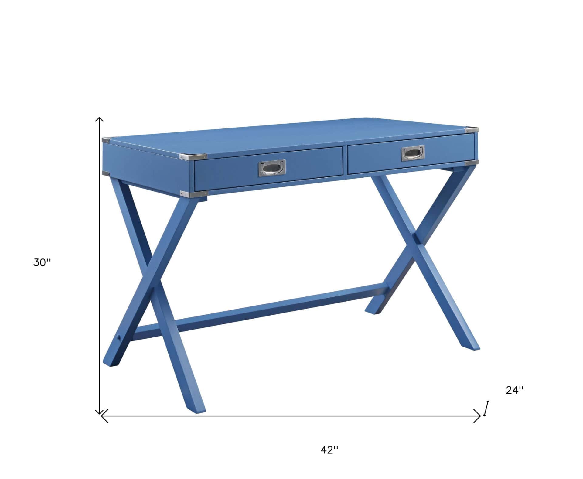 42 Inch Blue Writing Desk With Two Storage Drawers 5 42 Inch Blue Writing Desk With Two Storage Drawers - Image 5