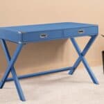 42 Inch Blue Writing Desk With Two Storage Drawers 6 42 Inch Blue Writing Desk With Two Storage Drawers