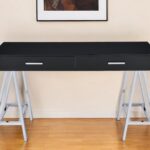 Black and Silver Writing Desk With Two Drawers and USB 7 Black and Silver Writing Desk With Two Drawers and USB