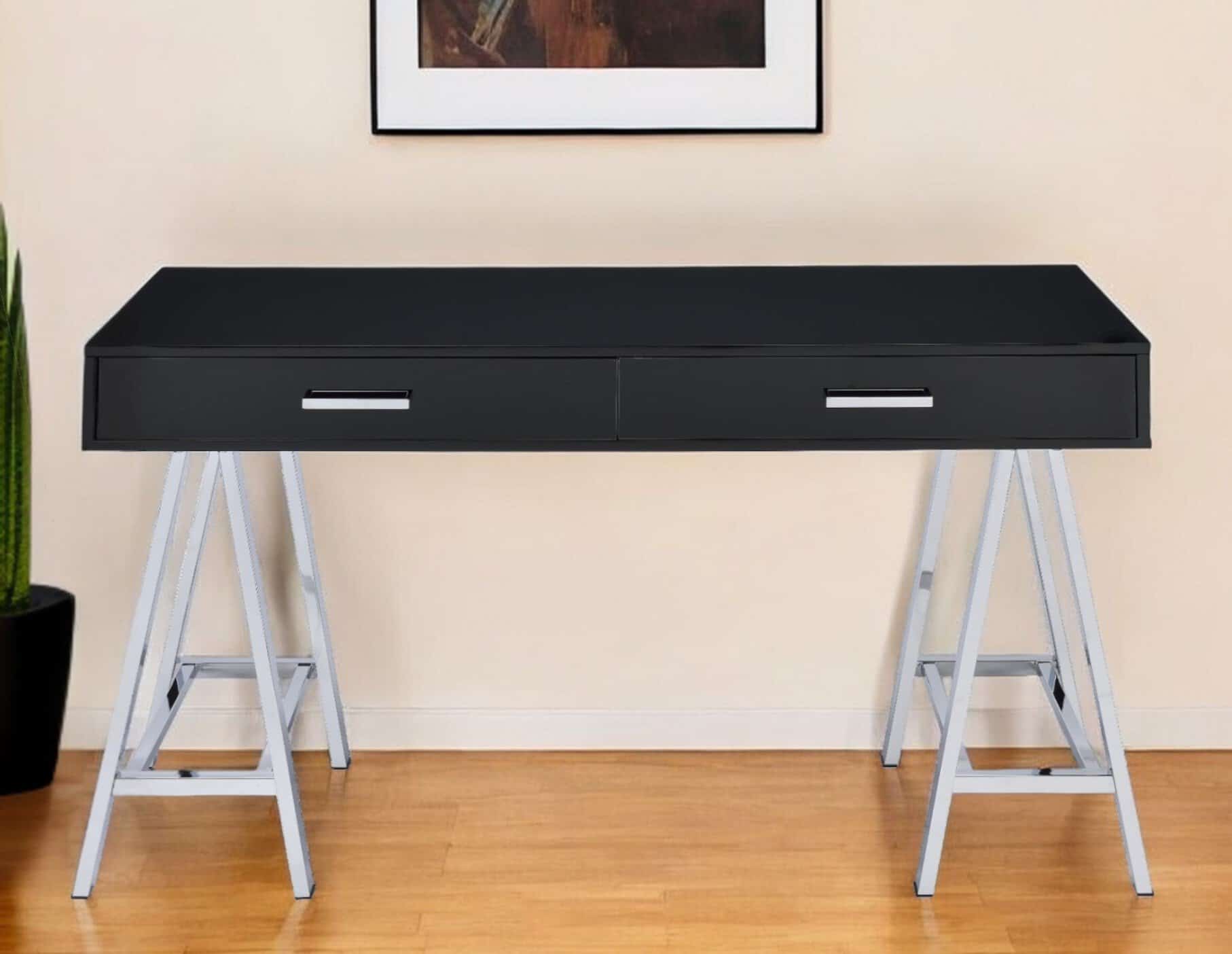 Black and Silver Writing Desk With Two Drawers and USB 1 Black and Silver Writing Desk With Two Drawers and USB