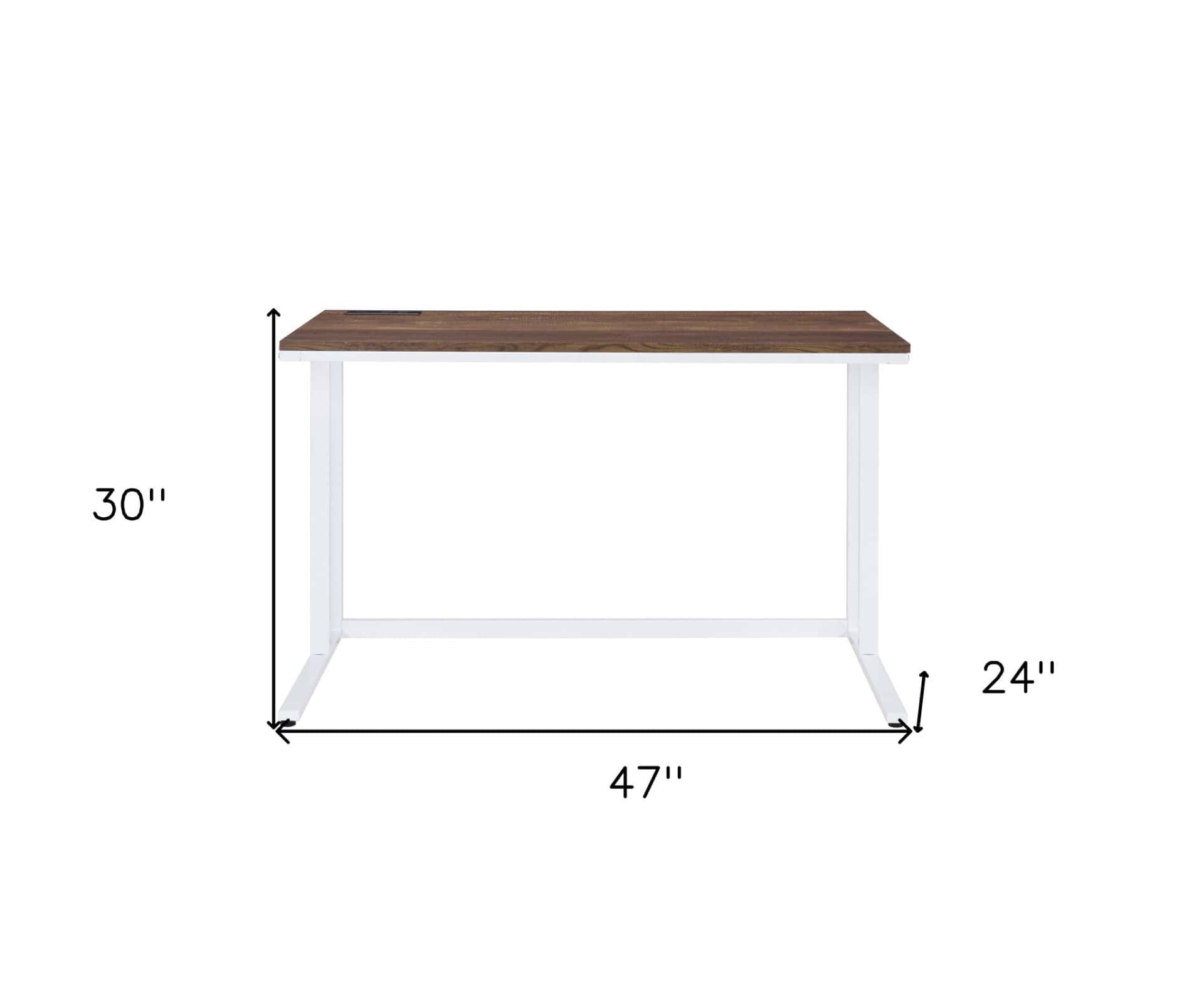 47 Inch Brown and White Rectangular Writing Desk with USB 5 47 Inch Brown and White Rectangular Writing Desk with USB - Image 5