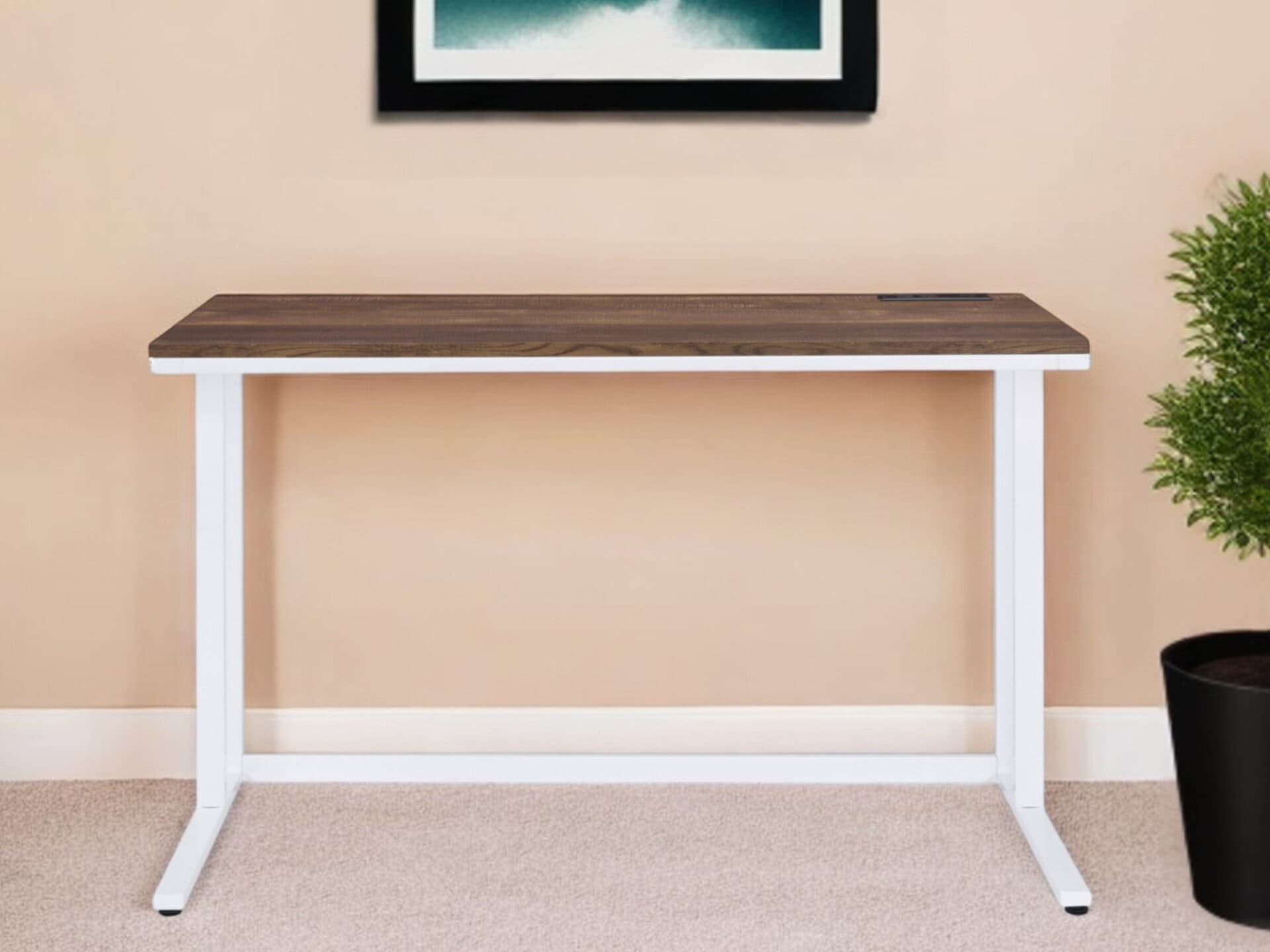 47 Inch Brown and White Rectangular Writing Desk with USB 1 47 Inch Brown and White Rectangular Writing Desk with USB