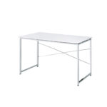 47 Inch White and Silver Rectangular Writing Desk