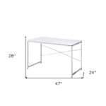 47 Inch White and Silver Rectangular Writing Desk