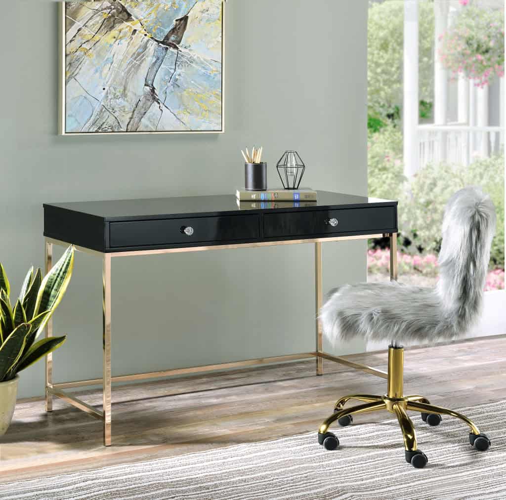 Black and Gold Writing Desk With Two Drawers 47-Inch 6 Black and Gold Writing Desk With Two Drawers 47-Inch - Image 6