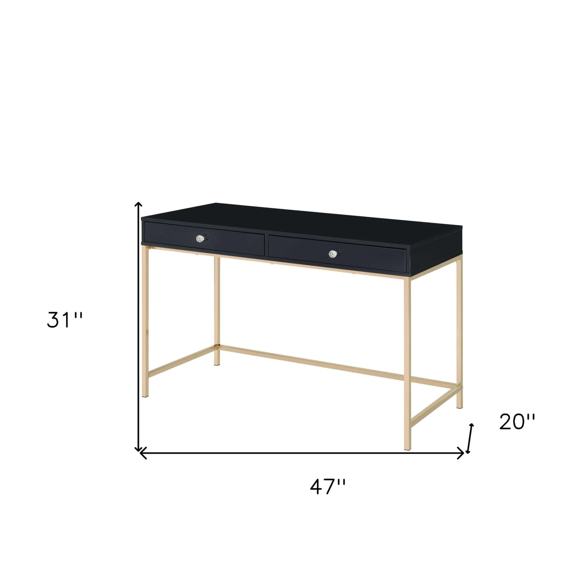 Black and Gold Writing Desk With Two Drawers 47-Inch 7 Black and Gold Writing Desk With Two Drawers 47-Inch - Image 7