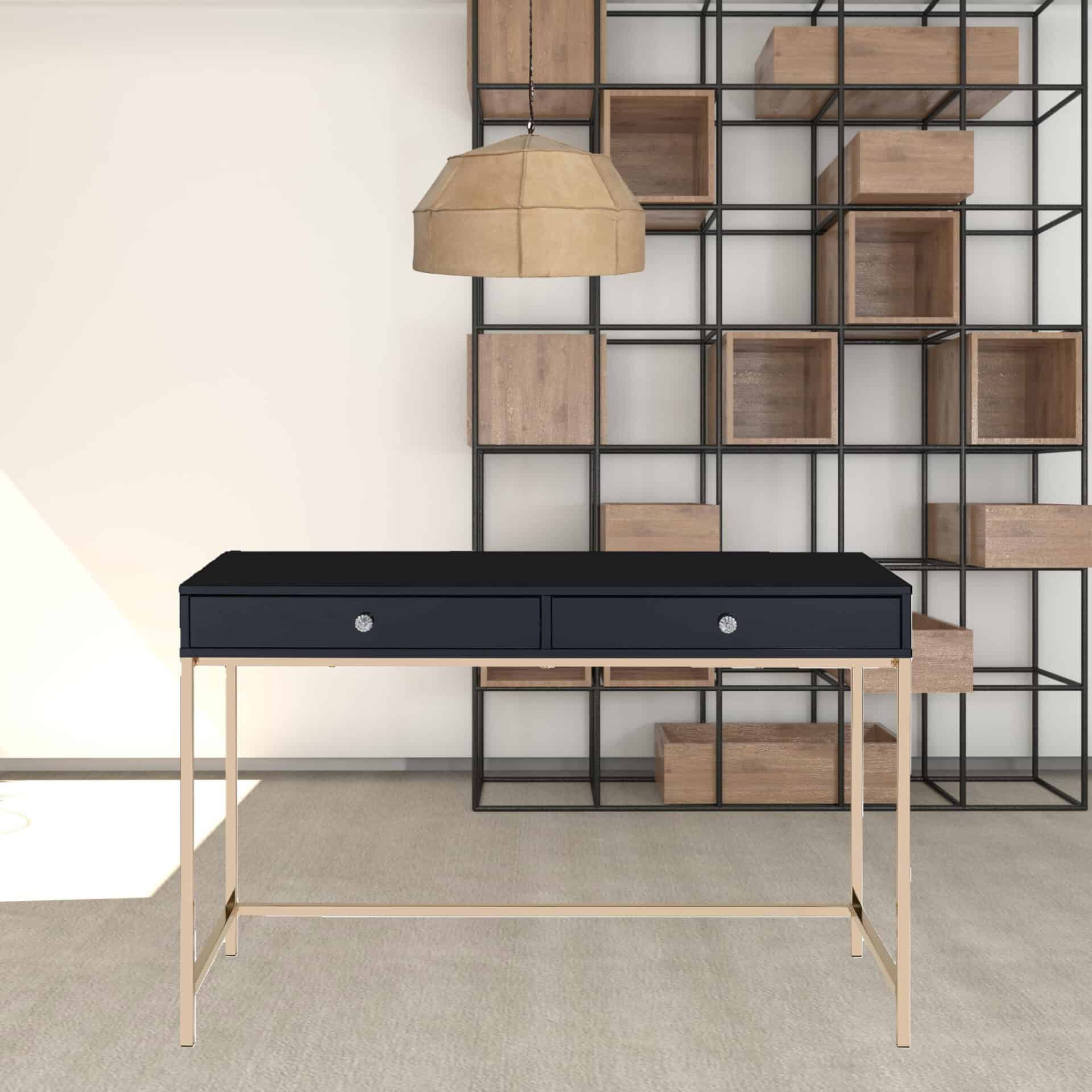 Black and Gold Writing Desk With Two Drawers 47-Inch 5 Black and Gold Writing Desk With Two Drawers 47-Inch - Image 5