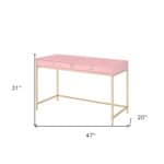 Pink and Gold Writing Desk With Two Drawers 47 Inches